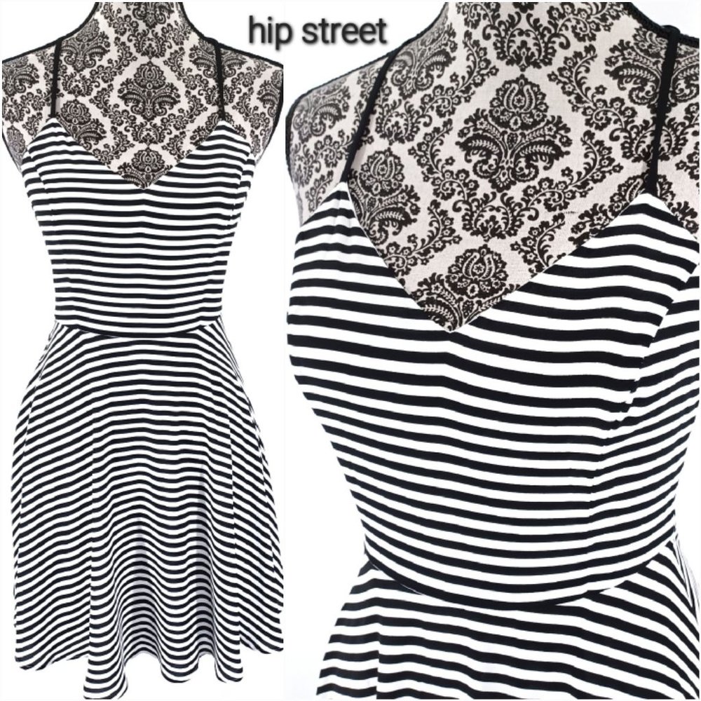 EXPRESS Spaghetti Strap Stripe Fit & Flare Dress 4